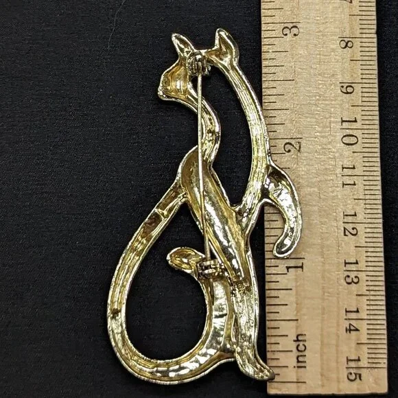 Vintage Gold-Tone Cat Brooch Pin Outline Statement - Picture 2 of 2